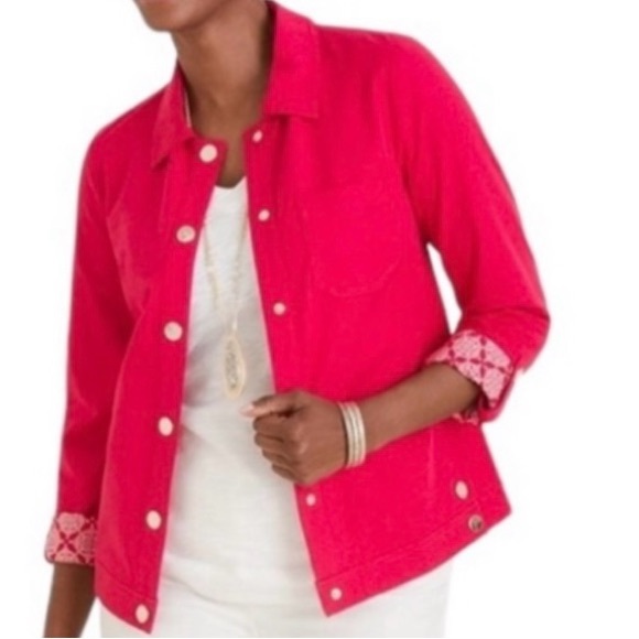 NWOT Chico’s Bi-Stretch Fuchsia  3/4 Fold Up Sleeves Jacket Size 4 US XXL - Picture 1 of 16